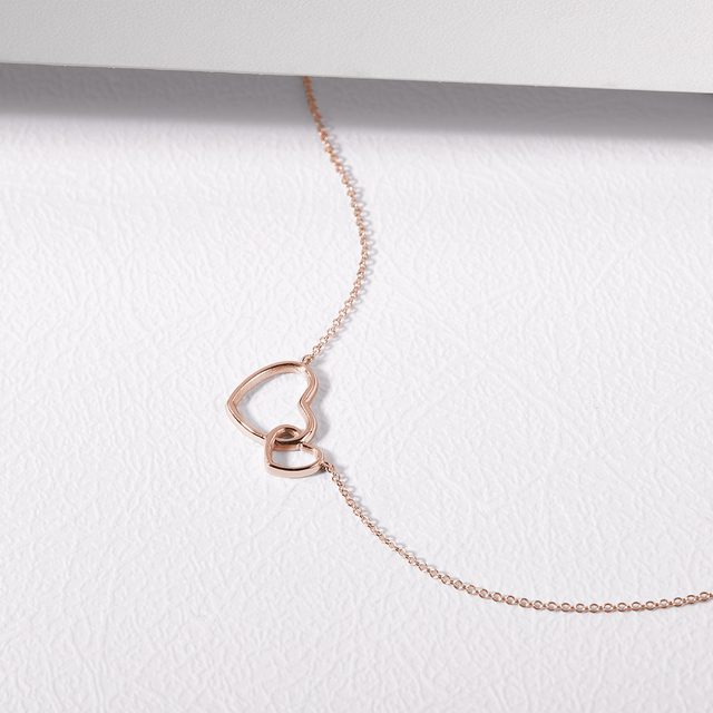 LINKED HEARTS NECKLACE IN 14K ROSE GOLD - ROSE GOLD NECKLACES - 