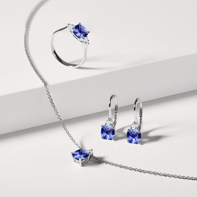 COLLIER EN OR BLANC AVEC DIAMANT ET TANZANITE - COLLIERS - 