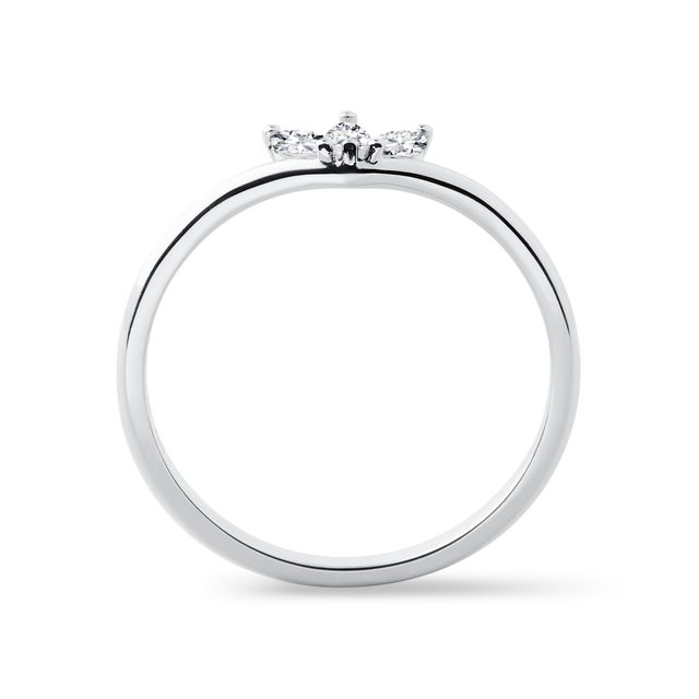 BAGUE EN OR BLANC AVEC 3 DIAMANTS MARQUISE - BAGUES DE FIANÇAILLES EN DIAMANT - 