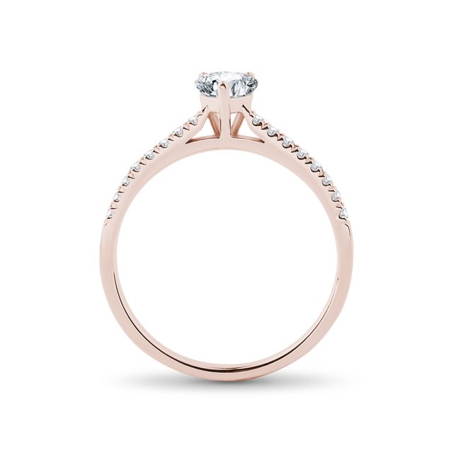 BAGUE EN OR ROSE, DIAMANTS ET DIAMANT CŒUR - BAGUES DE FIANÇAILLES EN DIAMANT - 
