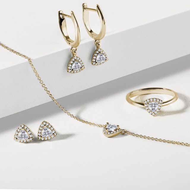 EARRINGS MADE OF YELLOW GOLD WITH DIAMOND CUT IN TRILLION - DIAMOND EARRINGS - 