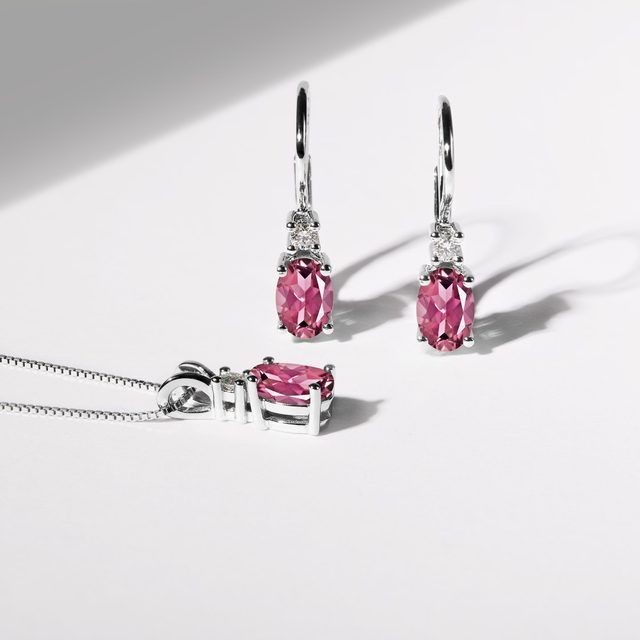 TOURMALINE AND DIAMOND DROP EARRINGS IN WHITE GOLD - TOURMALINE EARRINGS - 
