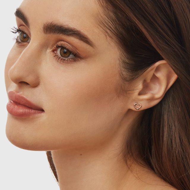 ROSE GOLD HEART STUD EARRINGS - ROSE GOLD EARRINGS - 