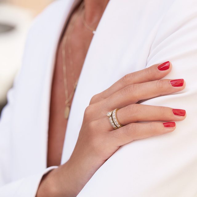 JEU D'ANNEAUX DE MARIAGE DELUXE EN OR JAUNE - BAGUE DE FIANÇAILLES ET ALLIANCE ASSORTIES - 