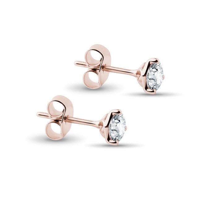 STUD EARRINGS MADE OF ROSE GOLD WITH BRILLIANTS - DIAMOND STUD EARRINGS - 