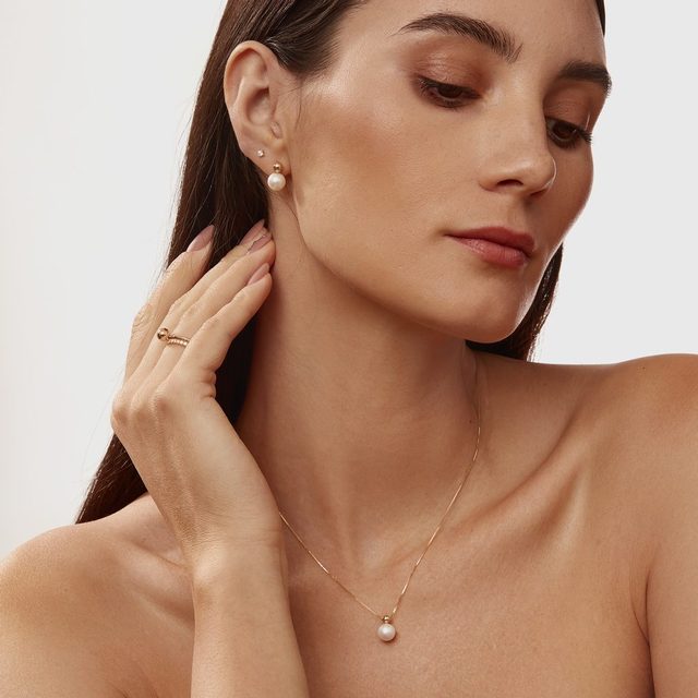 SET AUS MODERNEM PERLENSCHMUCK IN ROSÉGOLD - PERLENSCHMUCK SETS - 