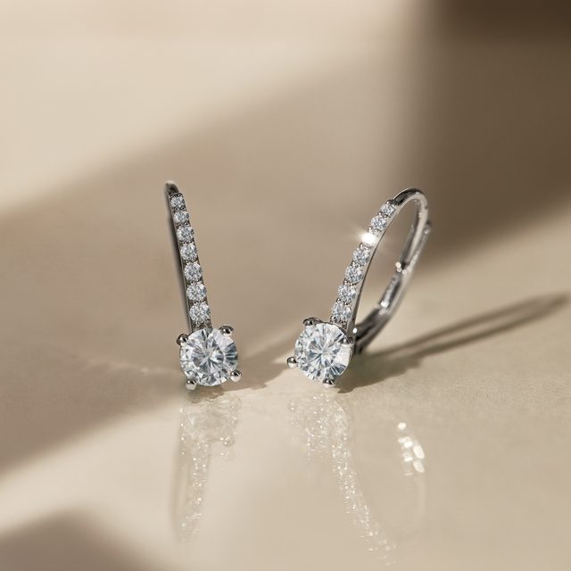DIAMOND LEVERBACK EARRINGS IN WHITE GOLD - DIAMOND EARRINGS - 