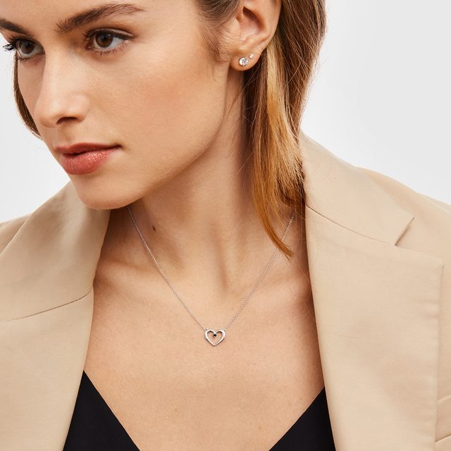 HEART-SHAPED BLACK DIAMOND NECKLACE IN WHITE GOLD - DIAMOND NECKLACES - 