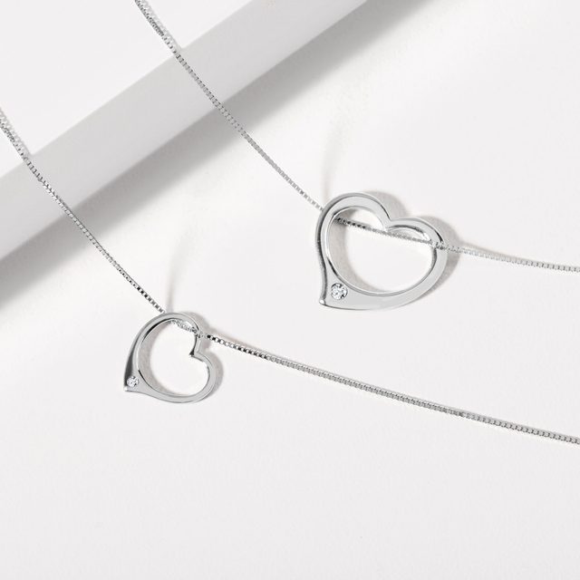 PENDENTIF COEUR EN OR BLANC ET DIAMANT - PENDENTIFS - 
