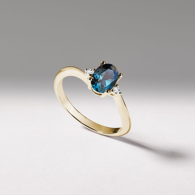 RING IN YELLOW GOLD WITH TOPAZ AND DIAMONDS - TOPAZ RINGS - 