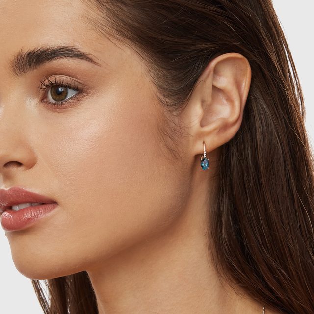 NÁUŠNICE Z RŮŽOVÉHO ZLATA S DIAMANTY A TOPAZEM - NÁUŠNICE S TOPAZEM - 