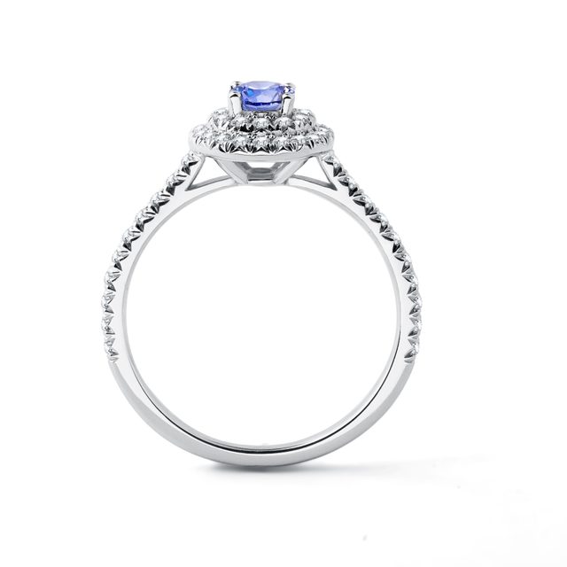TANZANITE AND DIAMOND HALO RING IN WHITE GOLD - TANZANITE RINGS - 