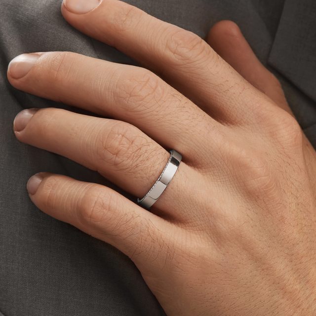 DIAMOND SIDE CHANNEL MEN'S WHITE GOLD BAND - RINGS FOR HIM - 