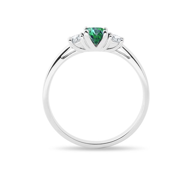 SMARAGDOVÝ PRSTEŇ Z BIELEHO ZLATA S DIAMANTMI - PRSTENE SO SMARAGDOM - 