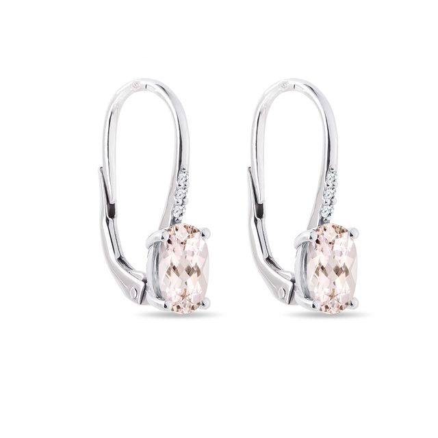 BOUCLES D'OREILLES EN OR BLANC AVEC DIAMANTS ET MORGANITE - BOUCLES D'OREILLES EN MORGANITE - 