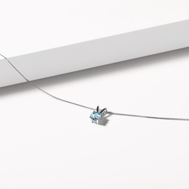 ROUND TOPAZ NECKLACE IN WHITE GOLD - TOPAZ NECKLACES - 
