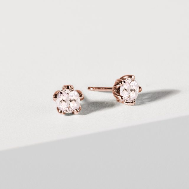 STUD EARRINGS IN ROSE GOLD WITH MORGANITES - MORGANITE EARRINGS - 