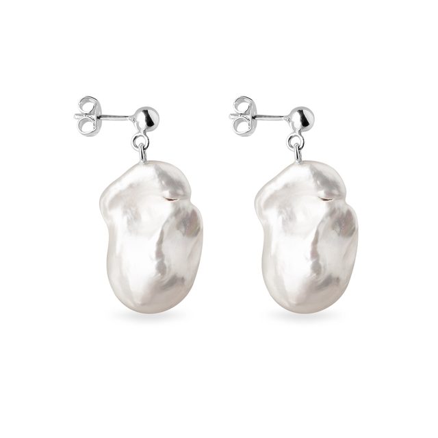 BOUCLES D'OREILLES EN OR BLANC AVEC PERLE BAROQUE - BOUCLES D'OREILLES EN PERLES - 