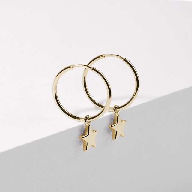 CRÉOLES EN OR JAUNE AVEC ÉTOILES - BOUCLES D'OREILLES EN OR JAUNE - 