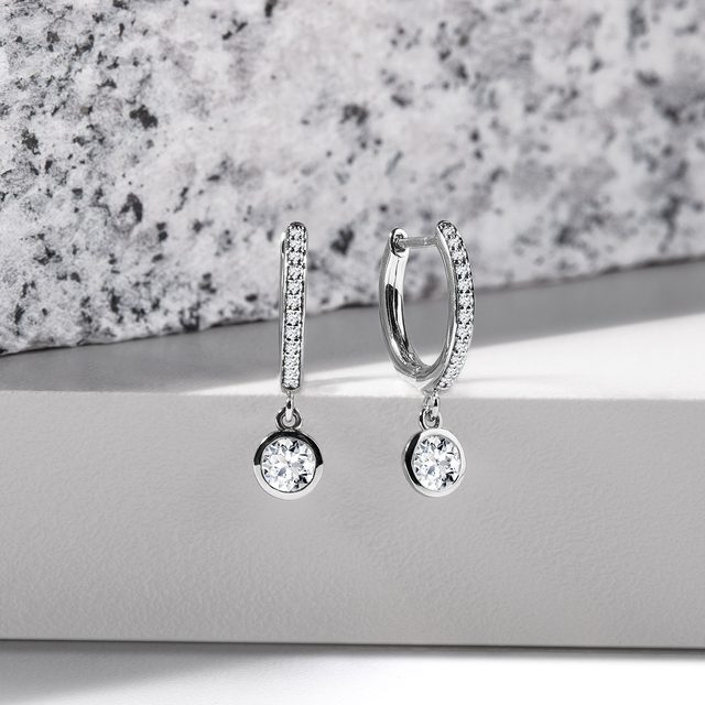 BEZEL DIAMOND EARRINGS IN WHITE GOLD - DIAMOND EARRINGS - 