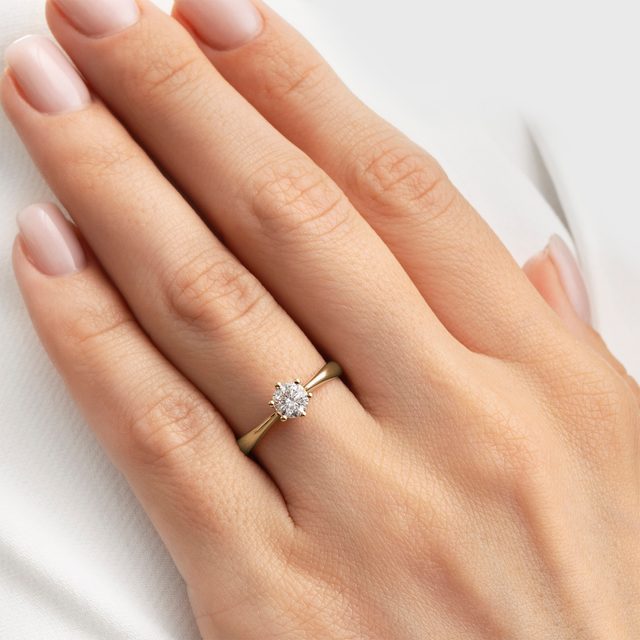 BAGUE DE FIANÇAILLES EN OR JAUNE 14 CARATS AVEC DIAMANT 0,5 CT - BAGUES AVEC DIAMANTS DE SYNTHÈSE - 