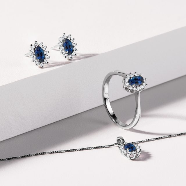 OVAL SAPPHIRE AND DIAMOND EARRINGS IN WHITE GOLD - SAPPHIRE EARRINGS - 