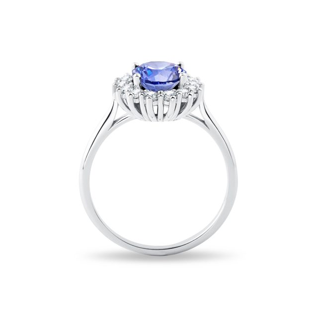BAGUE EN OR BLANC 14 CT AVEC TANZANITE ET DIAMANTS - BAGUES EN TANZANITE - 