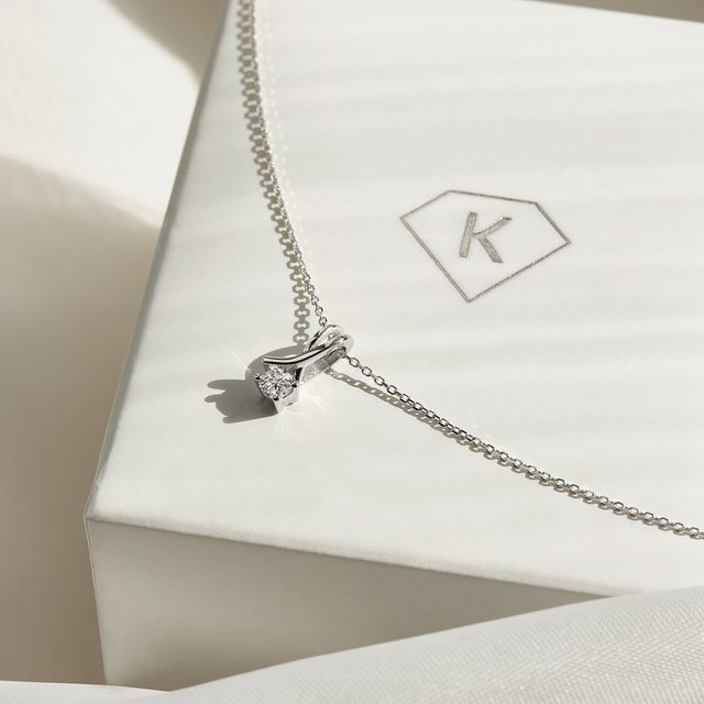 DOUBLE RIBBON WOMEN'S DIAMOND NECKLACE IN WHITE GOLD - DIAMOND NECKLACES - 