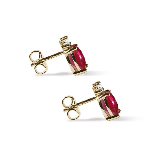 BOUCLES D'OREILLES GOUTTES EN OR AVEC RUBIS ET DIAMANTS - BOUCLES D'OREILLES EN RUBIS - 
