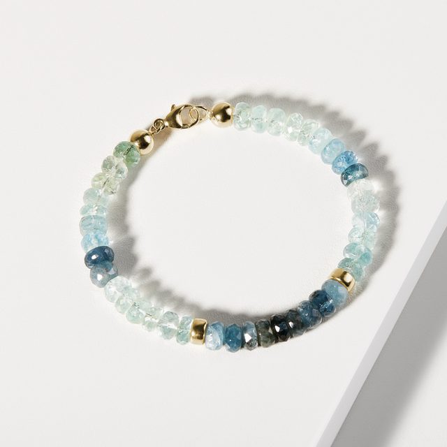 NÁRAMEK S AKVAMARÍNEM VE ŽLUTÉM ZLATĚ - MINERÁLNÍ NÁRAMKY - 