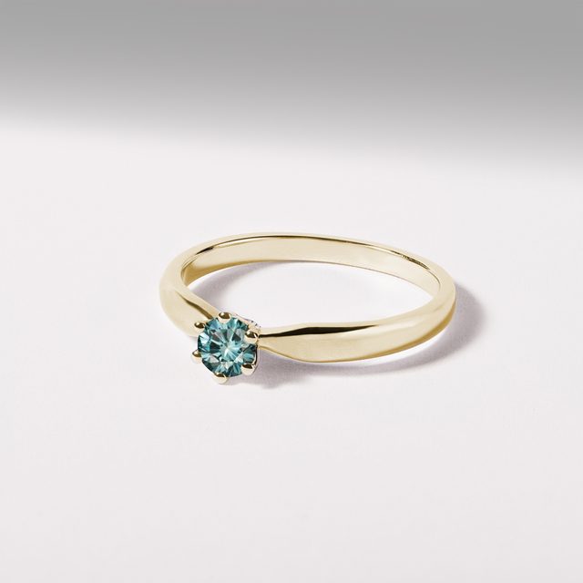 VERLOBUNGSRING MIT BLAUEM DIAMANTEN IN GELBGOLD - VERLOBUNGSRINGE MIT FARBIGEN DIAMANTEN - 