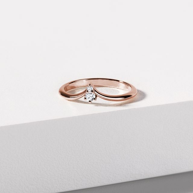 BAGUE CHEVRON EN OR ROSE AVEC 2 DIAMANTS - ALLIANCES DE MARIAGE FEMMES - 