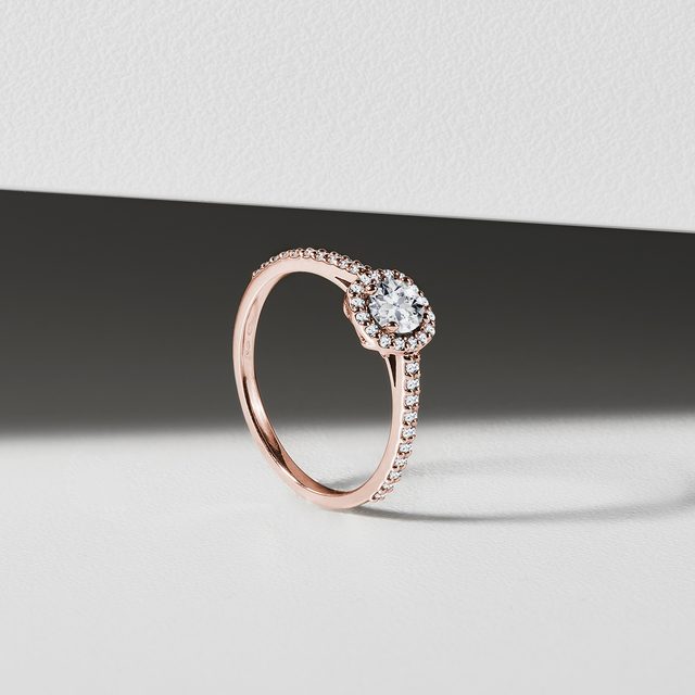 BAGUE DE FIANÇAILLES HALO D'OR ROSE - BAGUES DE FIANÇAILLES EN DIAMANT - 