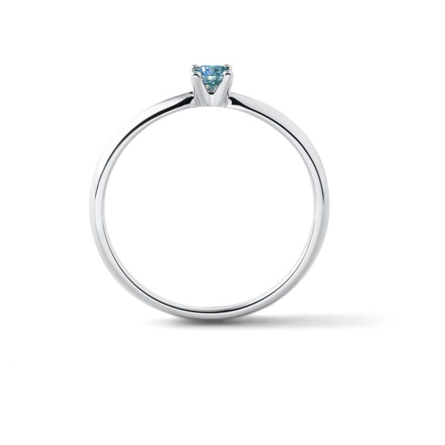 BAGUE EN OR BLANC ET DIAMANT BLEU - BAGUES DE FIANÇAILLES AVEC DIAMANTS DE COULEUR - 
