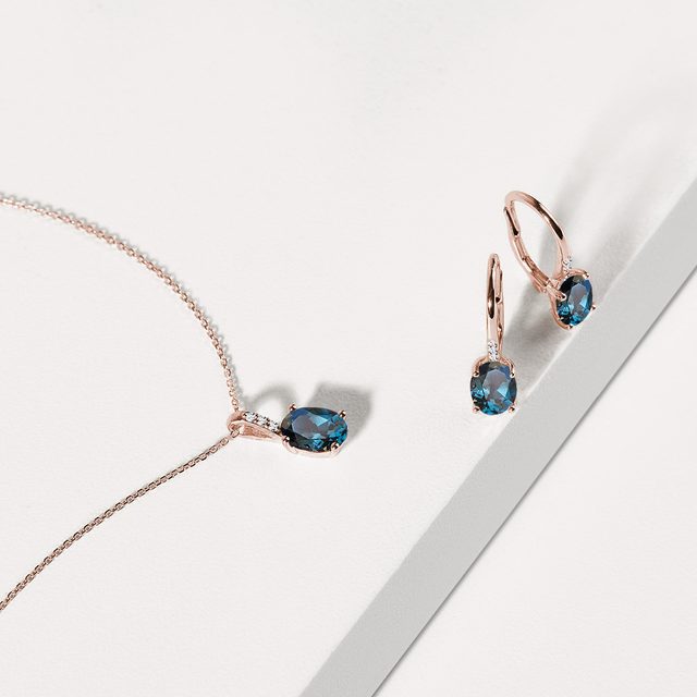 LONDON TOPAZ NECKLACE AND EARRING SET IN ROSE GOLD - GEMSTONE SETS - 