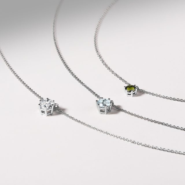 NASZYJNIK Z BIAŁEGO ZŁOTA Z OKRĄGŁYM MOŁDAWITEM - NASZYJNIKI Z MOŁDAWITAMI - 