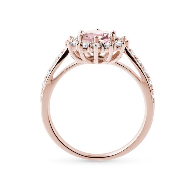 ROSÉGOLDRING MIT RUNDEM MORGANIT UND DIAMANTEN - RINGE MORGANIT - 