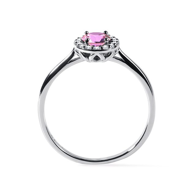 ZLATÝ PRSTEN S RŮŽOVÝM SAFÍREM A BRILIANTY - ZÁSNUBNÍ PRSTENY SE SAFÍREM - 