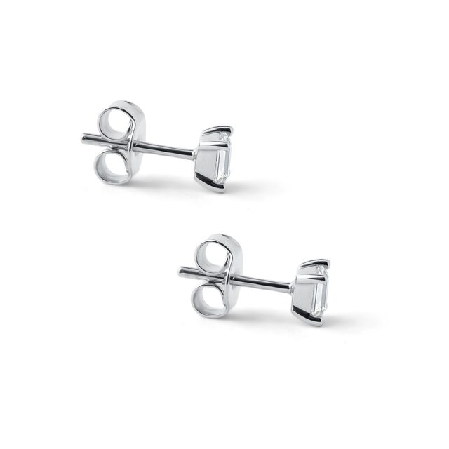 WHITE GOLD EARRINGS WITH EMERALD CUT DIAMONDS - DIAMOND STUD EARRINGS - 