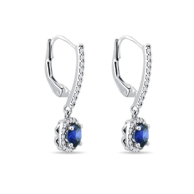 Brilliant Earrings with Sapphires in White Gold | KLENOTA