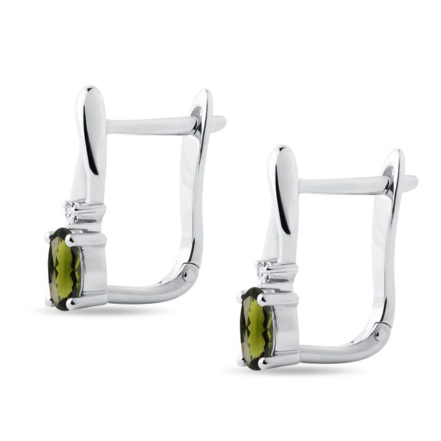 OHRRINGE AUS WEISSGOLD MIT DIAMANT UND MOLDAVITEN - OHRRINGE MIT MOLDAVIT - 