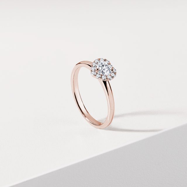 BAGUE CŒUR HALO EN OR ROSE - BAGUES DE FIANÇAILLES EN DIAMANT - 