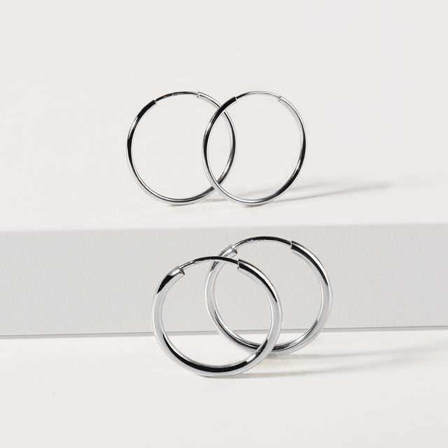 WHITE GOLD HOOP EARRINGS 2 CM - WHITE GOLD EARRINGS - 