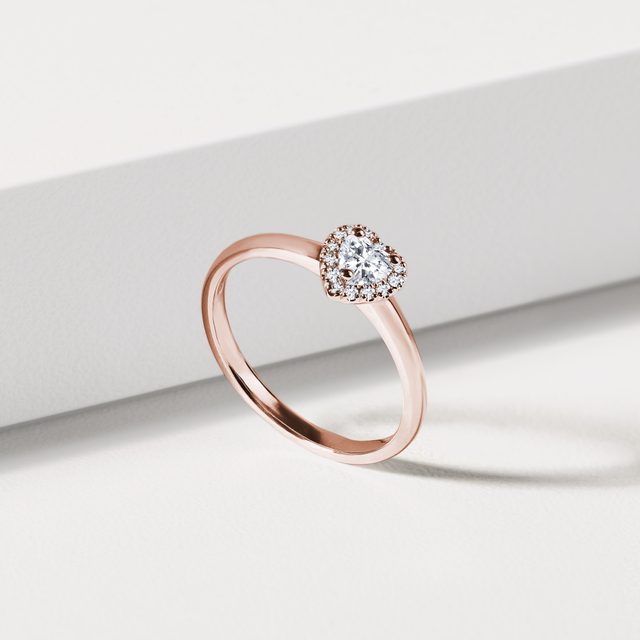 DIAMOND HEART RING IN 14K ROSE GOLD - DIAMOND ENGAGEMENT RINGS - 