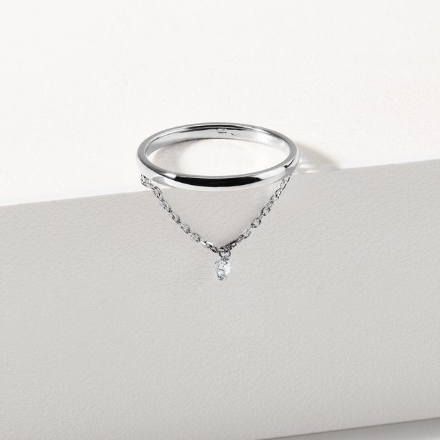 ŘETÍZKOVÝ PRSTÝNEK S DIAMANTEM V BÍLÉM 14K ZLATĚ - PRSTENY S DIAMANTY - 