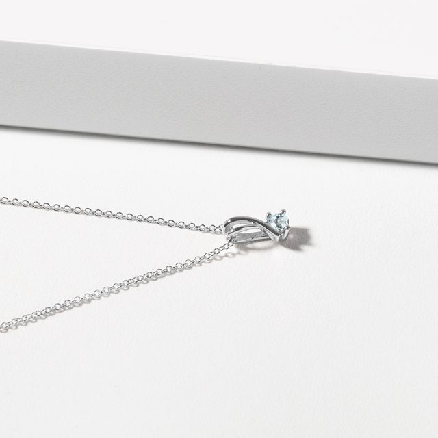 AQUAMARINE RIBBON NECKLACE IN WHITE GOLD - AQUAMARINE NECKLACES - 