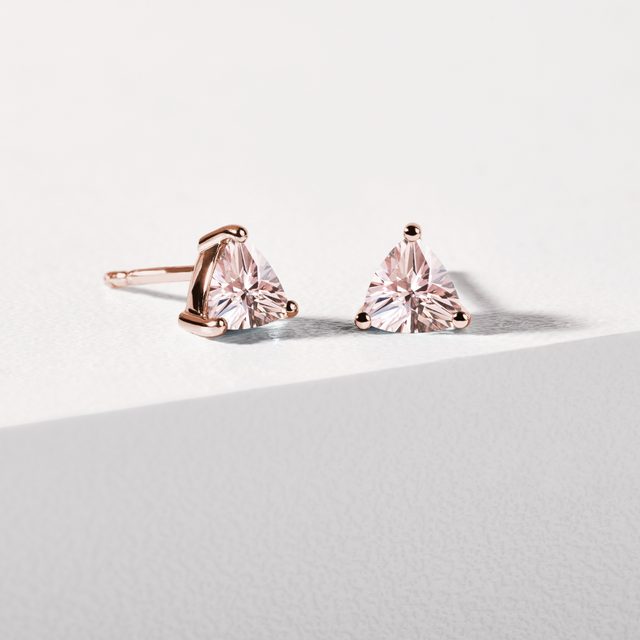 COLLIER EN OR ROSE AVEC MORGANITE TAILLE TRILLION - BOUCLES D'OREILLES EN MORGANITE - 