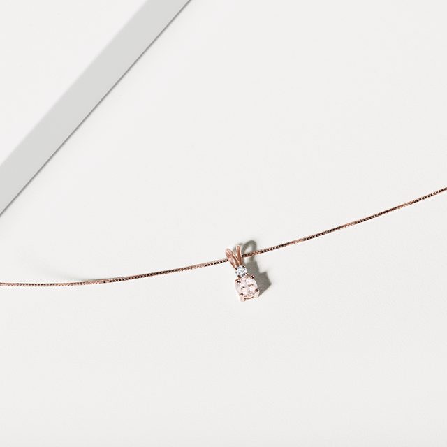 MORGANIT UND DIAMANT HALSKETTE AUS 14KT ROSÉGOLD - KETTEN MIT MORGANIT - 