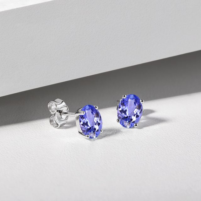 BOUCLES D'OREILLES EN OR BLANC AVEC TANZANITES TAILLE OVALE - BOUCLES D’OREILLES EN TANZANITE - 