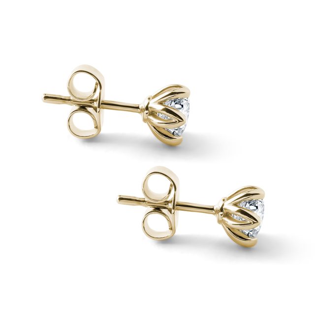 DIAMOND FLOWER STUD EARRINGS IN YELLOW GOLD - DIAMOND STUD EARRINGS - 